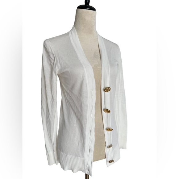 Tory burch white long sleeve v-neck gold bottoms simon cardigan - Picture 8 of 12